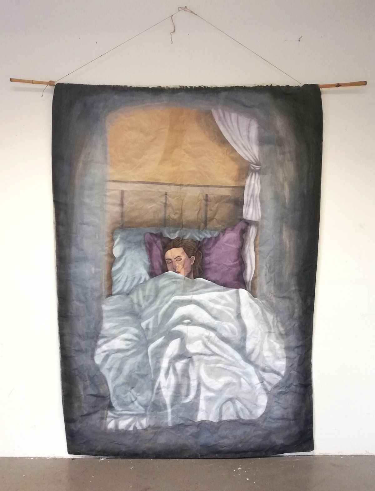 3. 'Bed', 2019, acrylic on duvet cover, 78