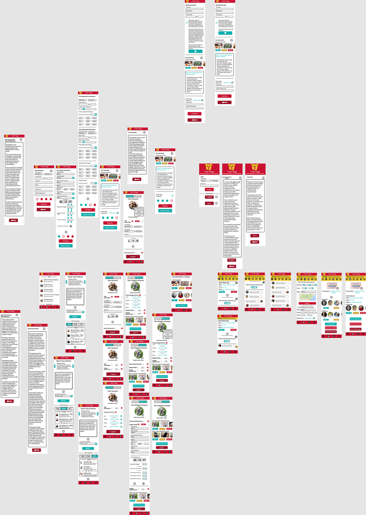 1= F.A.S.T Dogs Screen Display  2-4 = Hero Images for F.A.S.T Dogs 5= User Journey for F.A.S.T Dogs 6= Service Blueprint of F.A.S.T Dogs 7= Life Cycle of a Service Animal (for context)