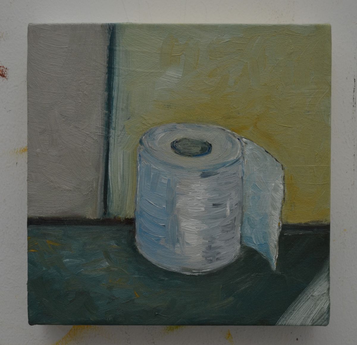 Don't forget to (S)'Wipe - 2020, Oil on stretched canvas, 23 x 23 x 4.5 cm