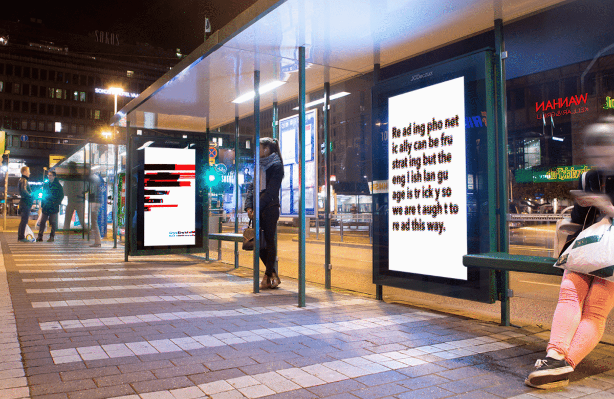 An empathy tool made for digital screens, displaying the difficulties that dyslexics may encounter in the processing of letters and words.