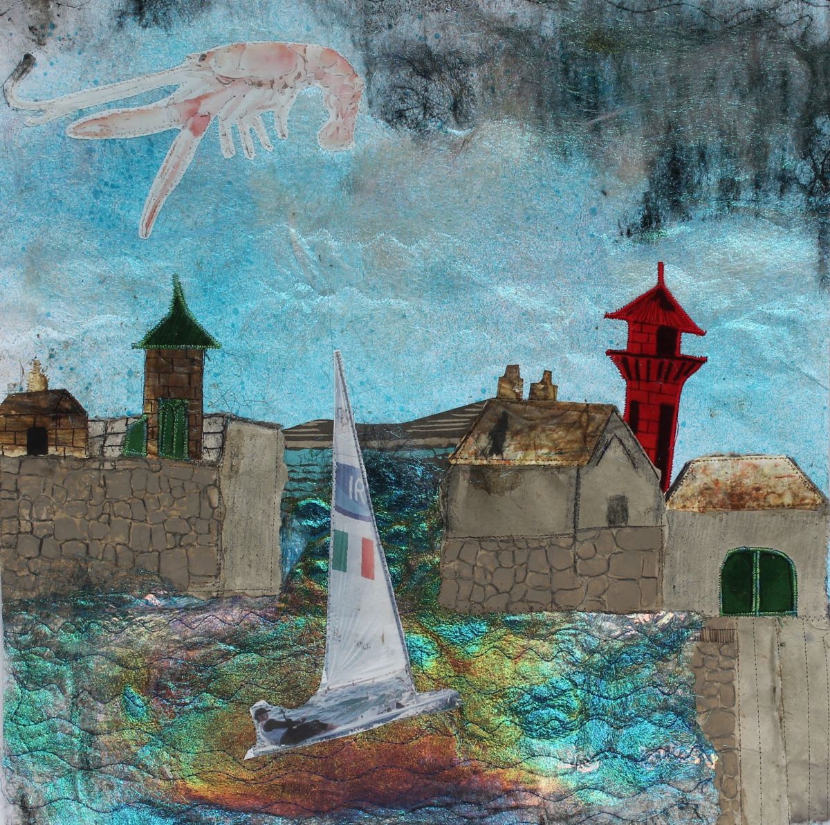 3.	Environment – Dun Laoghaire Piers, Mixed Media Print, Lorna Lafferty