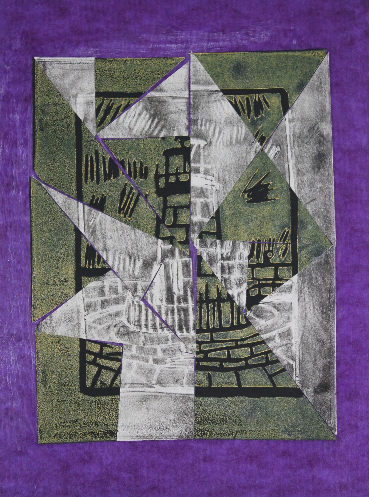 5. Environment – Collage Image of Dun Laoghaire West Pier, Mono Print and Lino Print, Lorna Lafferty