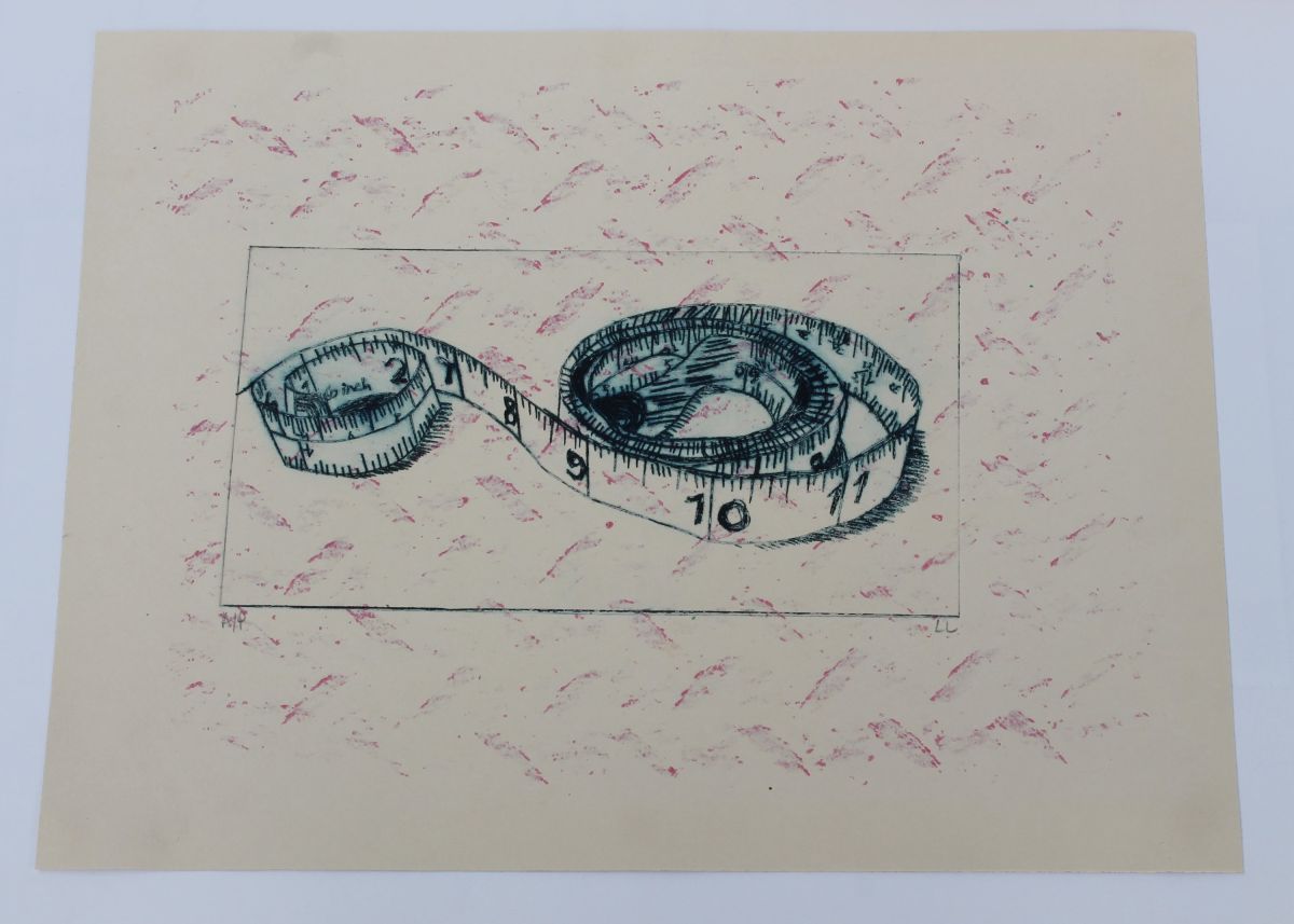 6. Unravelled Treasure- Measuring Tape, Acetone Transfer and Dry Point Print, Lorna Lafferty