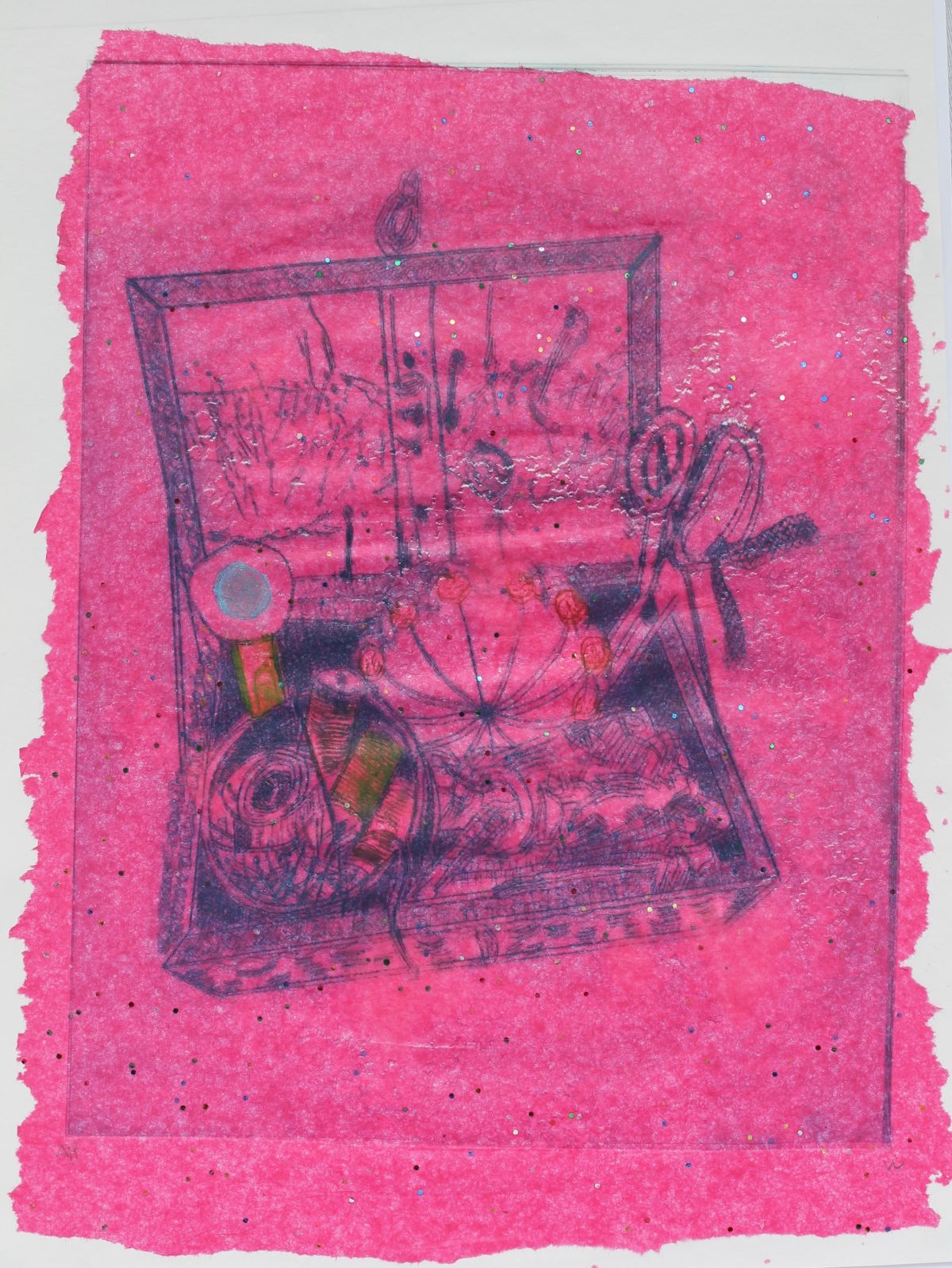 10.	Unravelled Treasure – Inspiration Mix Sewing Box, Mixed Media Print, Lorna Lafferty