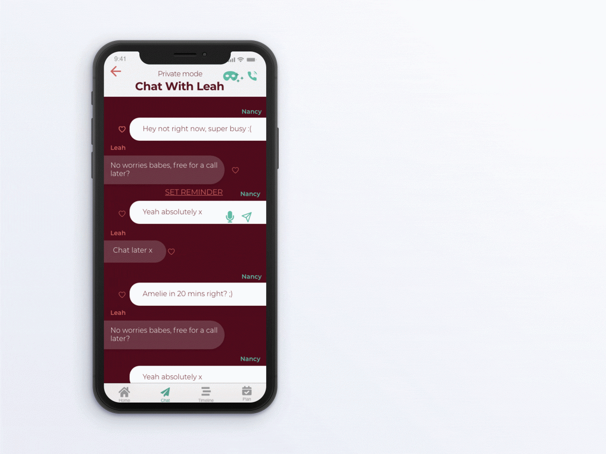 1 Gif showing micro-interaction of private chat transition.