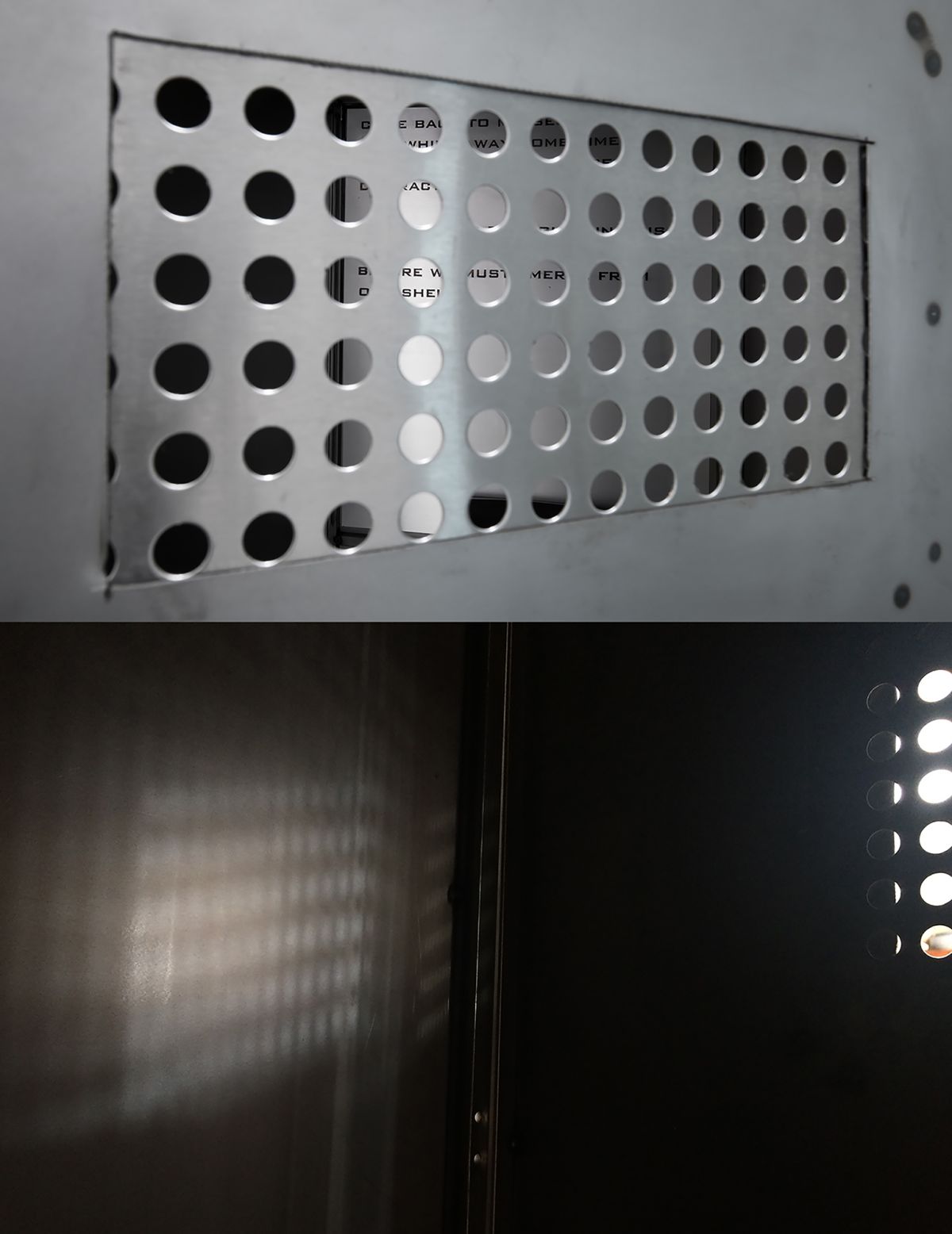 Press Pause, details of viewing grille and reflection