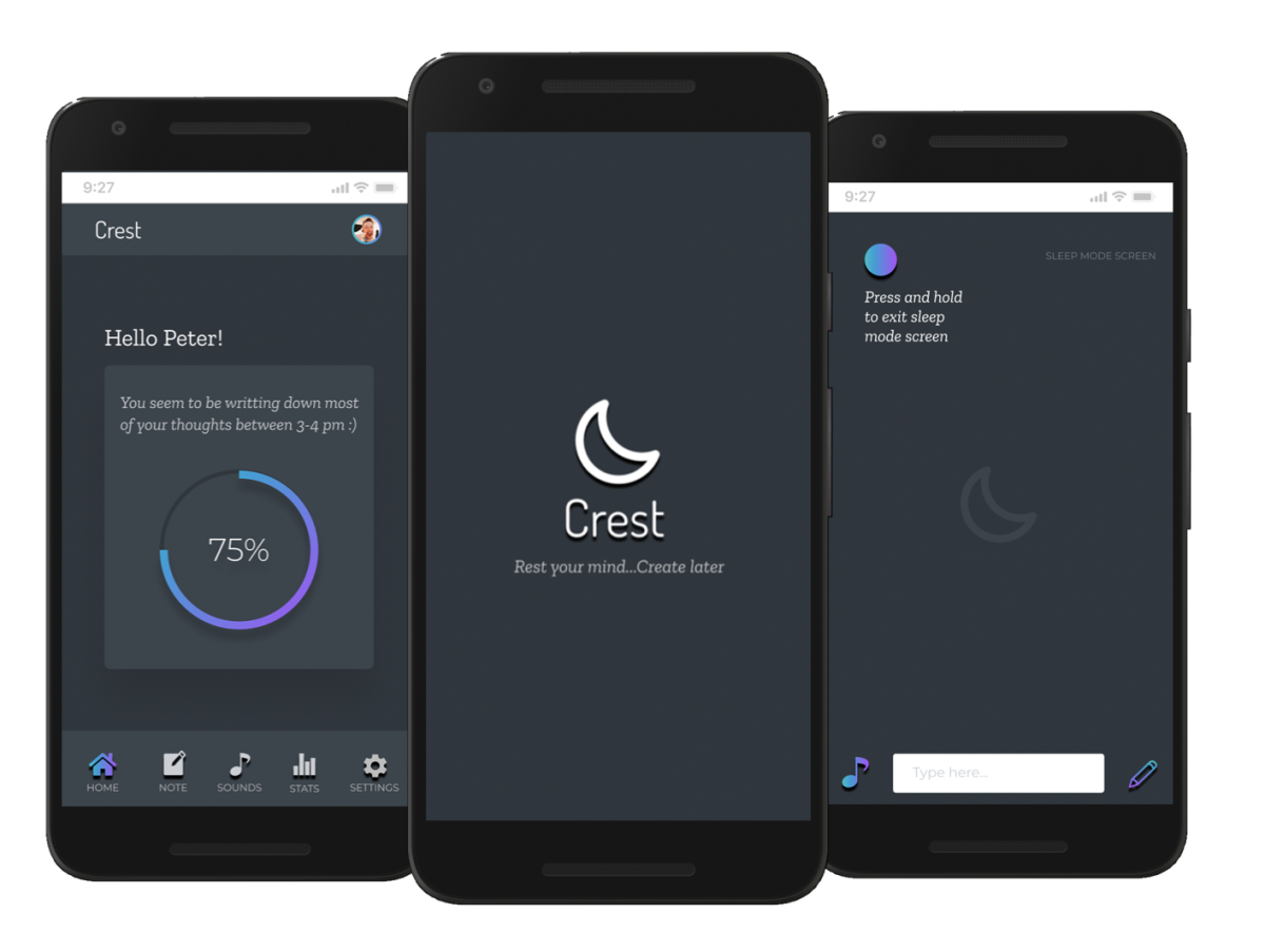 Crest app allows users to set their sleep and wake up time. At their sleep time, it blocks unnecessary distractions and provides access to capture their creative thoughts.