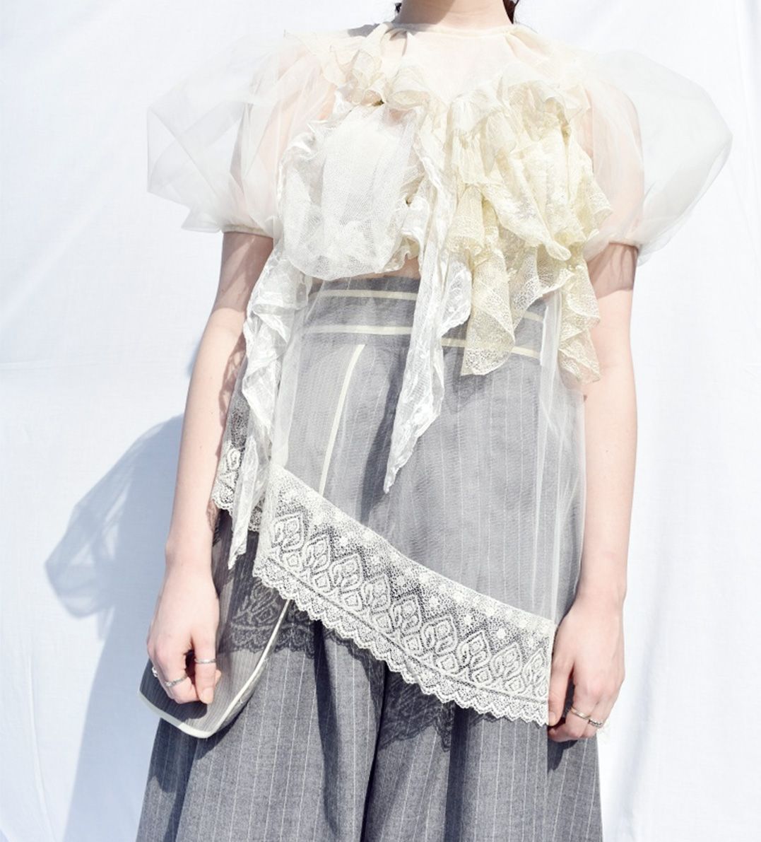 -Every Grace and Blessing You Need - Outfit 1; Underlayer, vintage lace pieces collected from vintage fairs with bridal tulle.