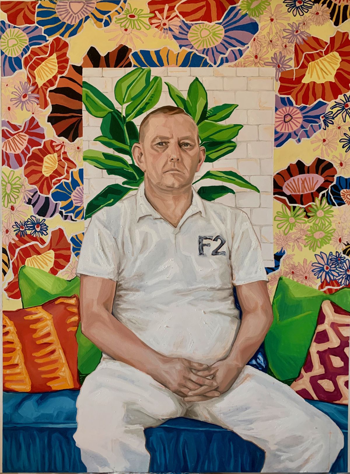 Trevor In Flowers, oil on canvas, 133x98cm
